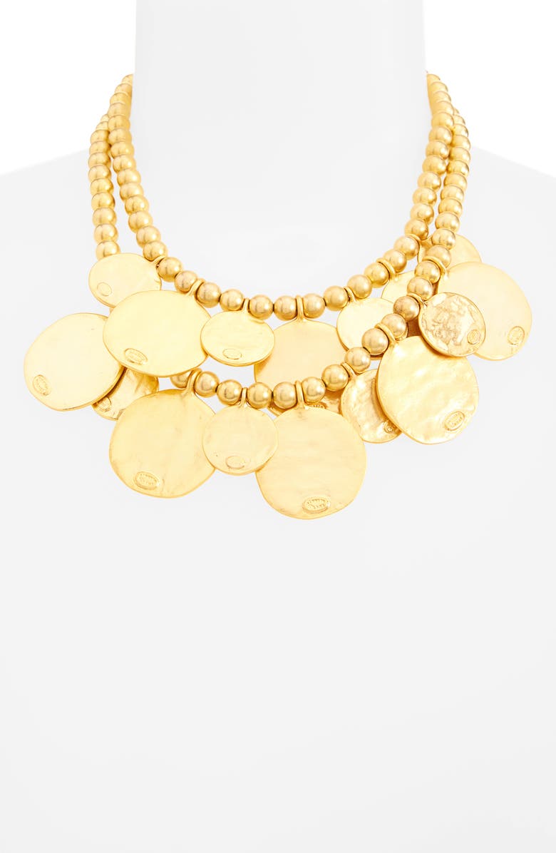 Kenneth Jay Lane Multistrand Coin Statement Necklace, Alternate, color, Gold