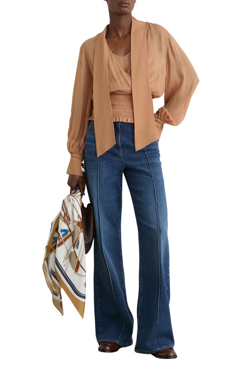 Reiss Phoebe Tie-Neck Smock Top, Alternate, color, Rust Orange