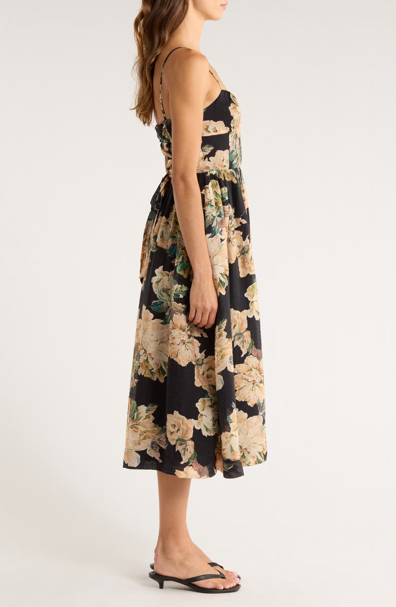 En Saison Peregrine Floral Print Sleeveless Midi Dress, Alternate, color, Black Apricot