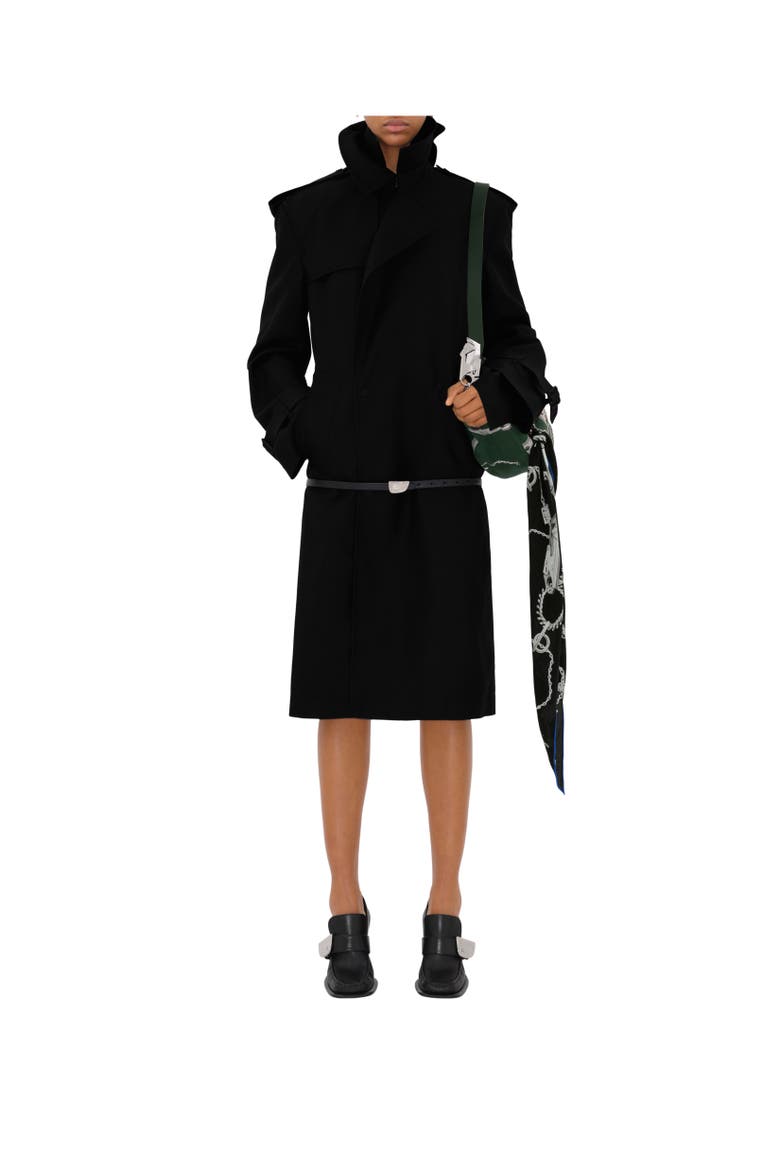 Long Silk Blend Trench Coat, Alternate, color, Black