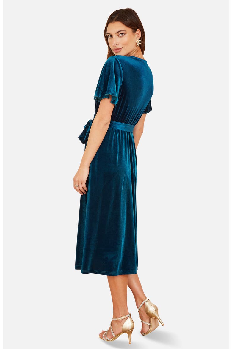 Velvet Split Hem Midi Dress, Alternate, color, Teal