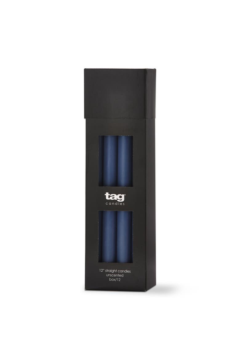 Set of 12 Color Studio Denim Blue Straight Candles, Main, color, Blue