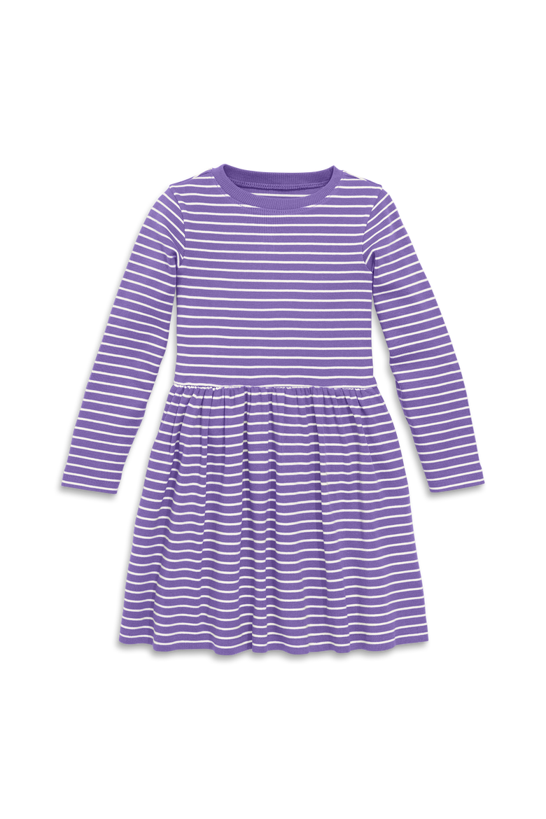 Kids Long Sleeve Rib Perfect Pocket Dress, Main, color, Violet Ivory Stripe