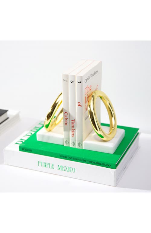 Anna New York Marble Ring Bookends, Set Of 2 In White And Gold