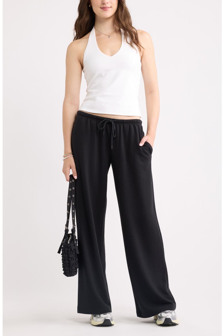 Narrow Waistband Baggy Wide Leg Sweatpants, Alternate, color, BLACK