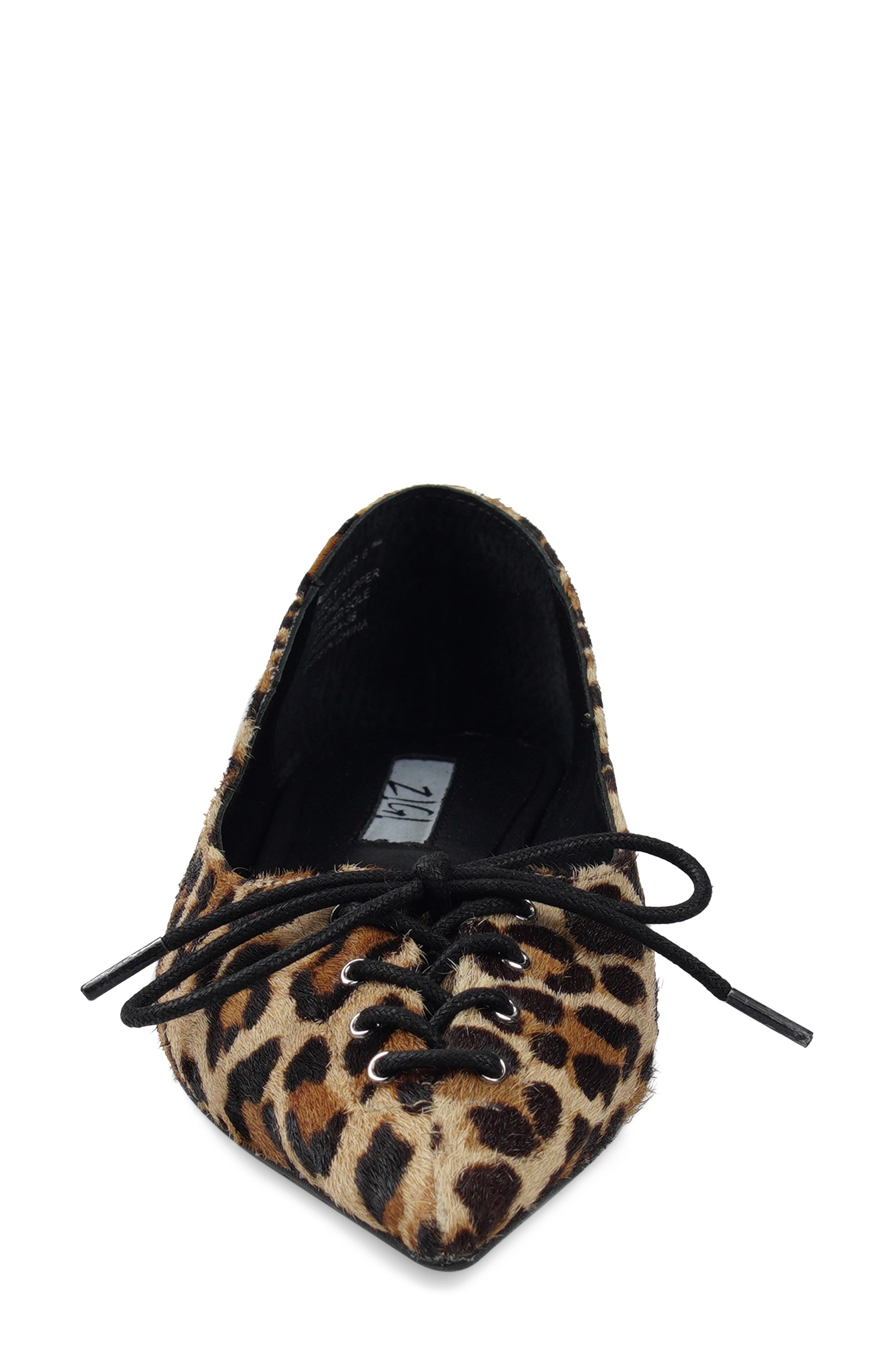 Arreza Lace-Up Pointed Toe Flat, Alternate, color, LEOPARD CALF HAIR
