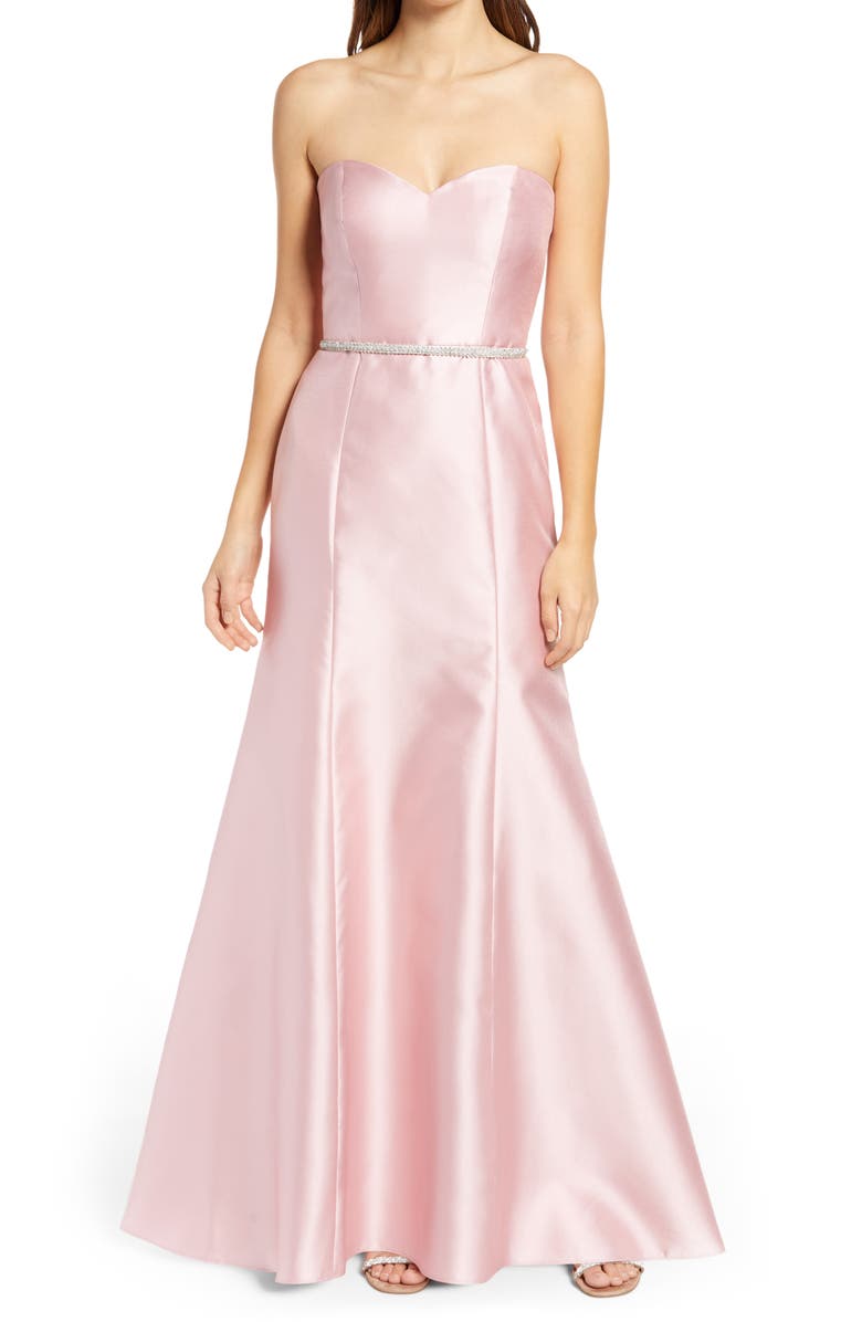 Alfred Sung Strapless Sateen Trumpet Gown, Alternate, color, 