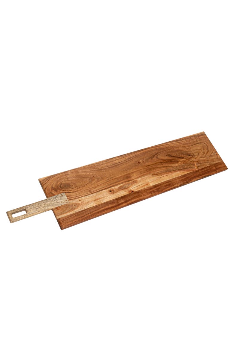 Storied Home Acacia and Mango Wood Cheese and Serving Board with Handle, Natural, Main, color, Natural