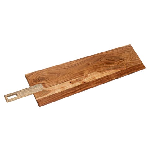 Acacia and Mango Wood Cheese and Serving Board with Handle, Natural