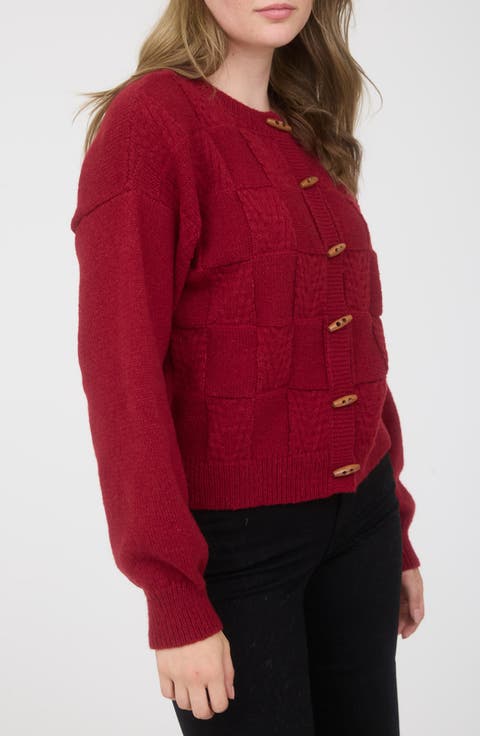 Textured Oblong Button Cardigan