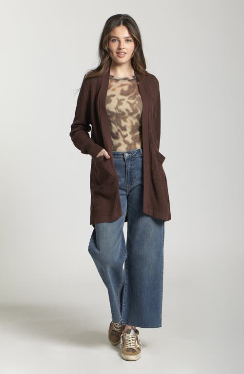Apny Open Stitch Long Cardigan In Brown