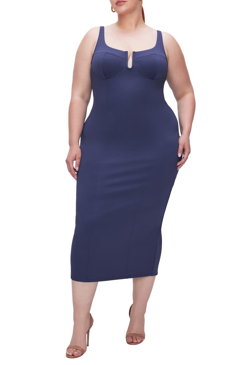 Corset Scuba Midi Dress, Alternate, color, BLUE RINSE