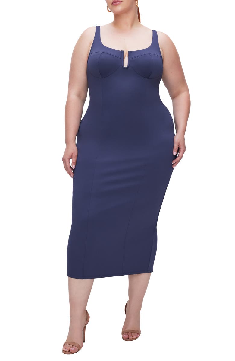 Good American Corset Scuba Midi Dress, Alternate, color, 