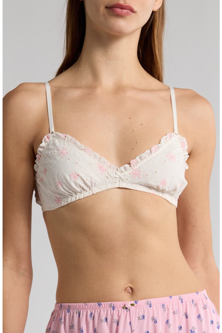 Eyelet Cotton Bralette, Main, color, IVORY/ PINK MULTI