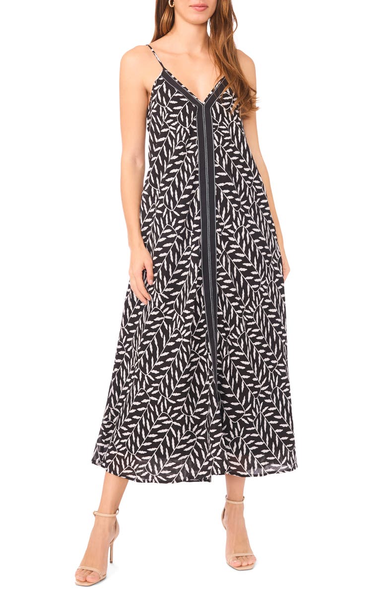 Halogen<sup>®</sup> Leaf Print Contrast Detail Shift Dress, Main, color, 