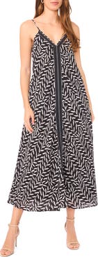 Halogen® Leaf Print Contrast Detail Shift Dress