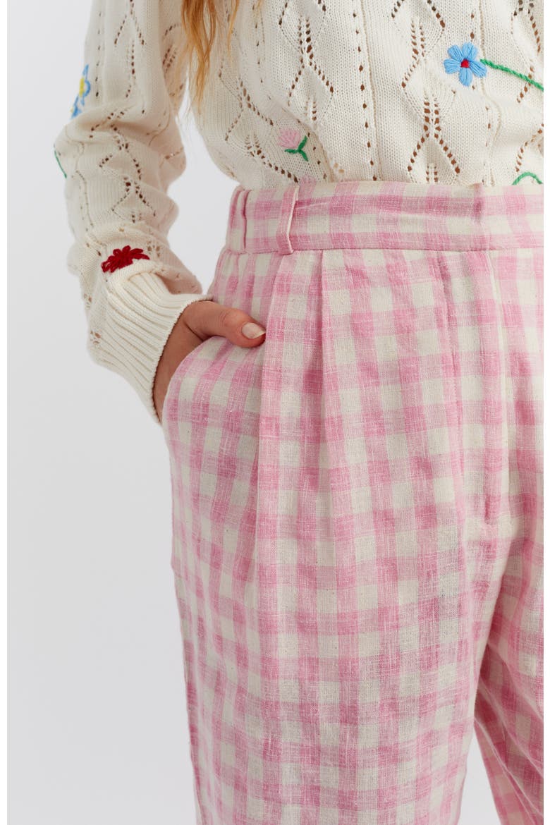 Linen Blend Gingham Pants, Alternate, color, Pink Gingham
