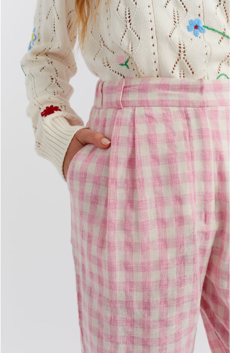 Chinti & Parker Linen Blend Gingham Pants, Alternate, color, Pink Gingham