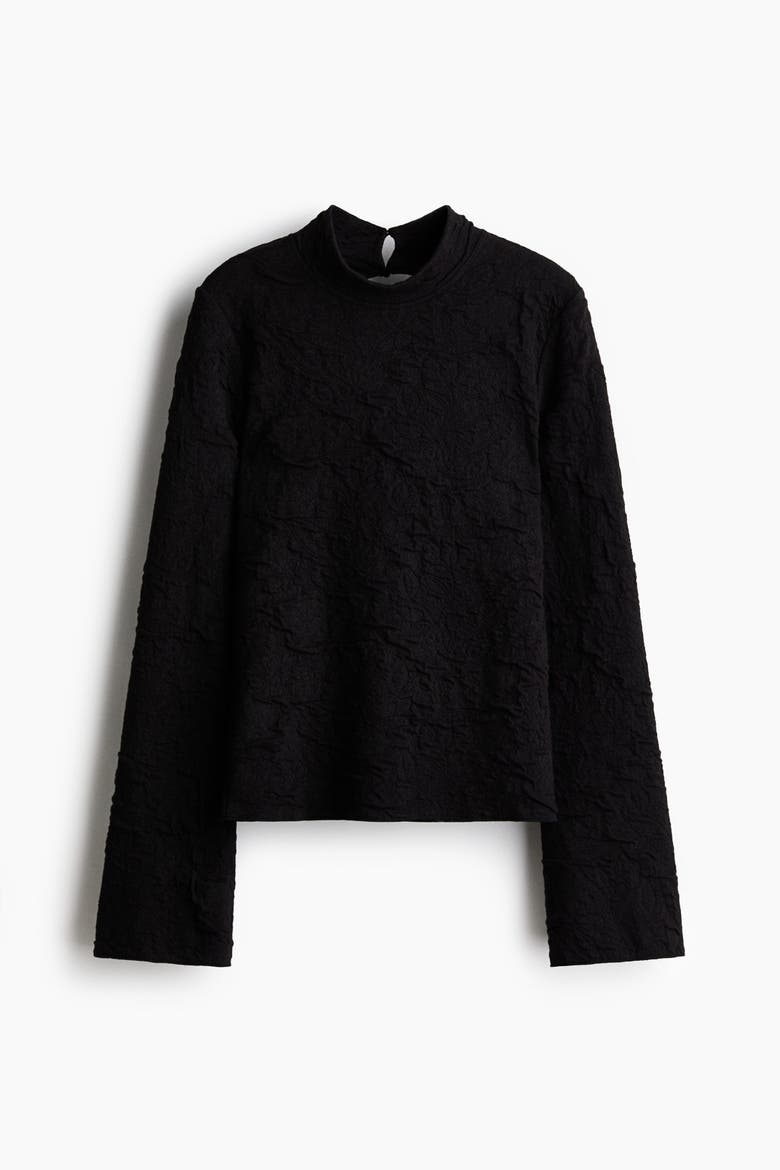 Cut-out Jacquard Jersey Top, Alternate, color, Black