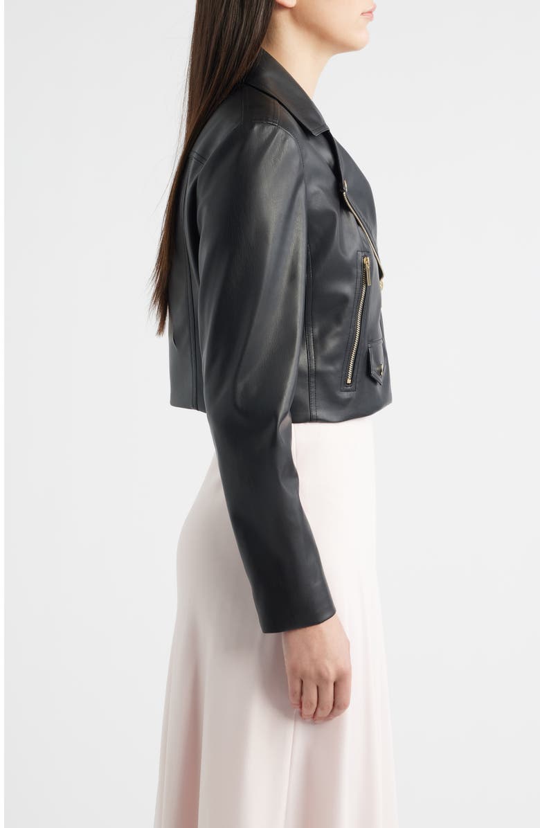 Anne Klein Faux Leather Crop Moto Jacket, Alternate, color, Anne Black