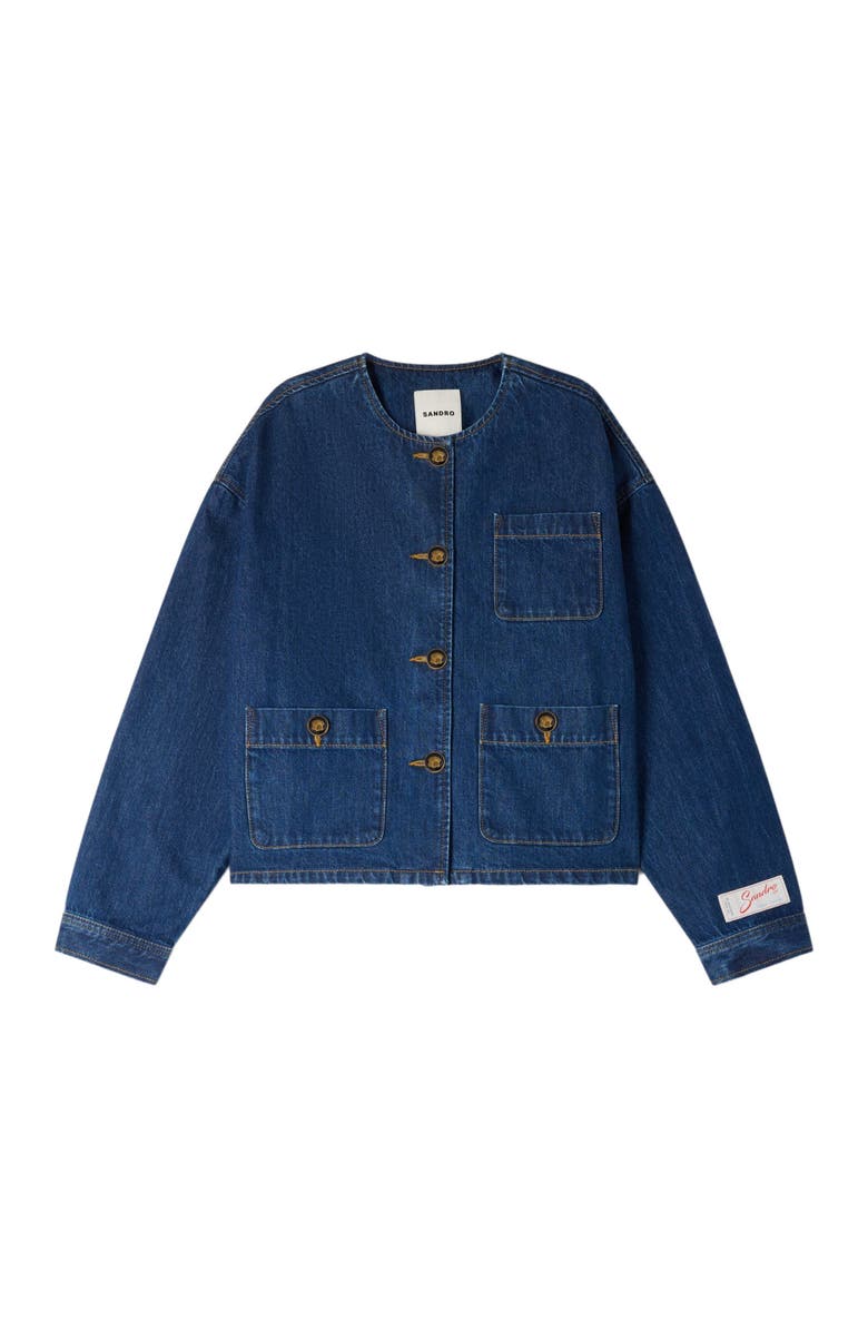 SANDRO Statement button denim jacket, Alternate, color, Deep Blue