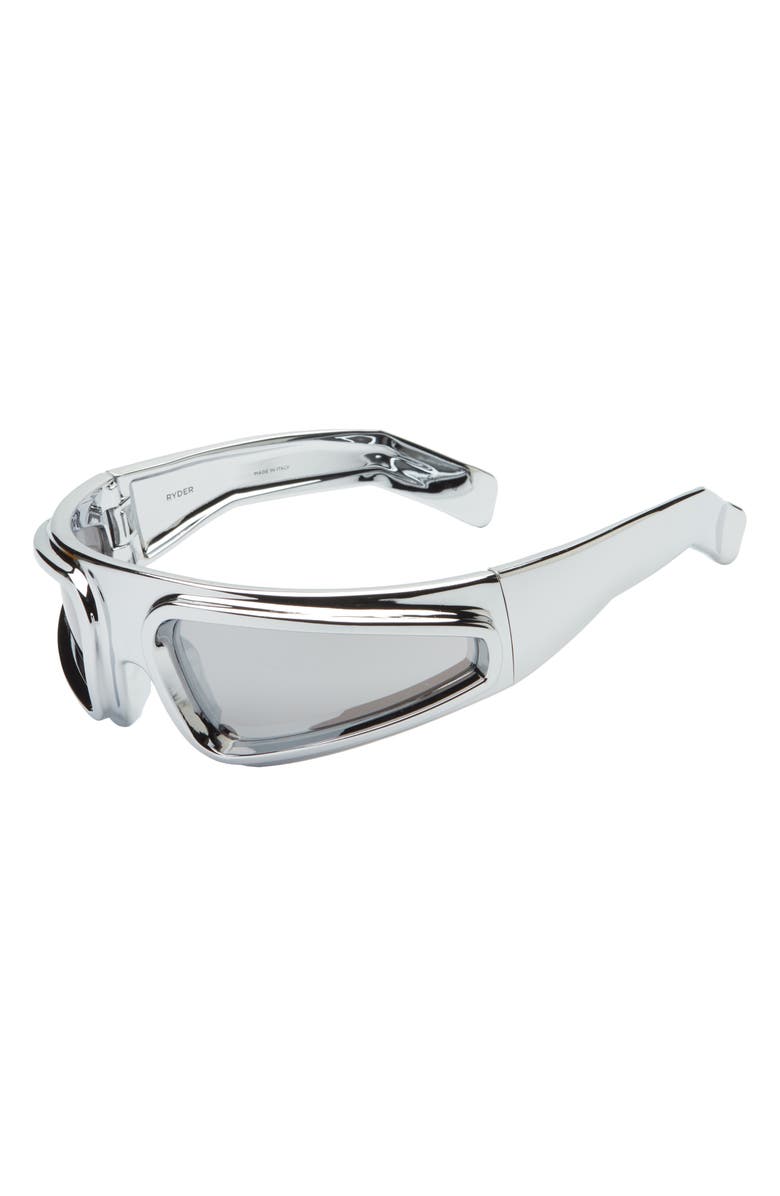Rick Owens Ryder Wraparound Shield Sunglasses, Alternate, color, Silver Temple/ Silver Lens