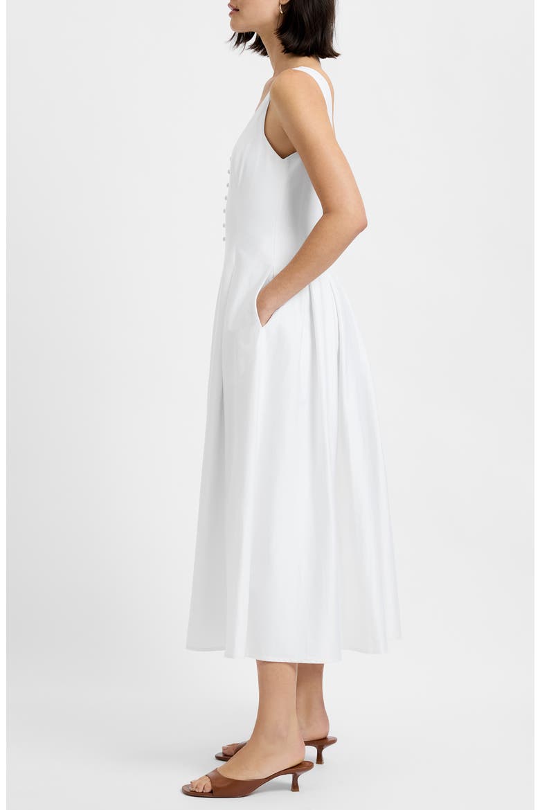 Pleated Sleeveless Sateen Midi Dress, Alternate, color, SUMMER WHITE