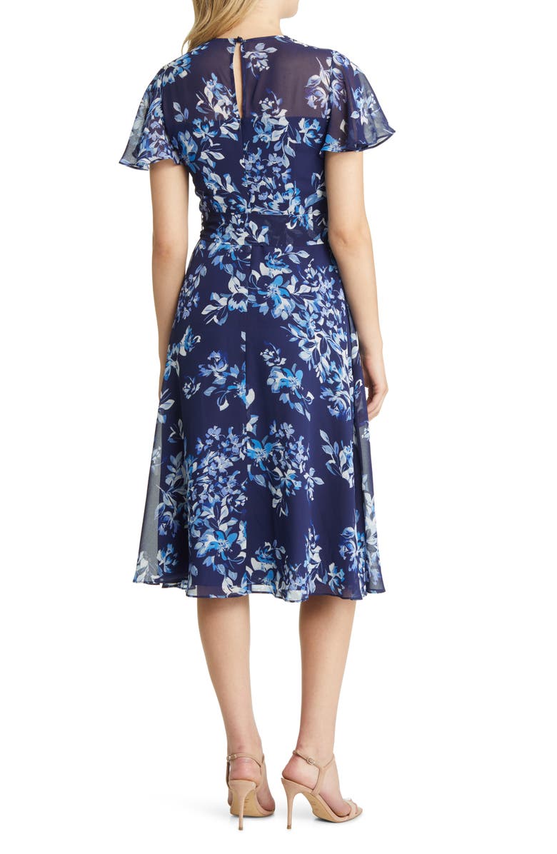 Eliza J Flutter Sleeve Flower Print Dress, Alternate, color, 