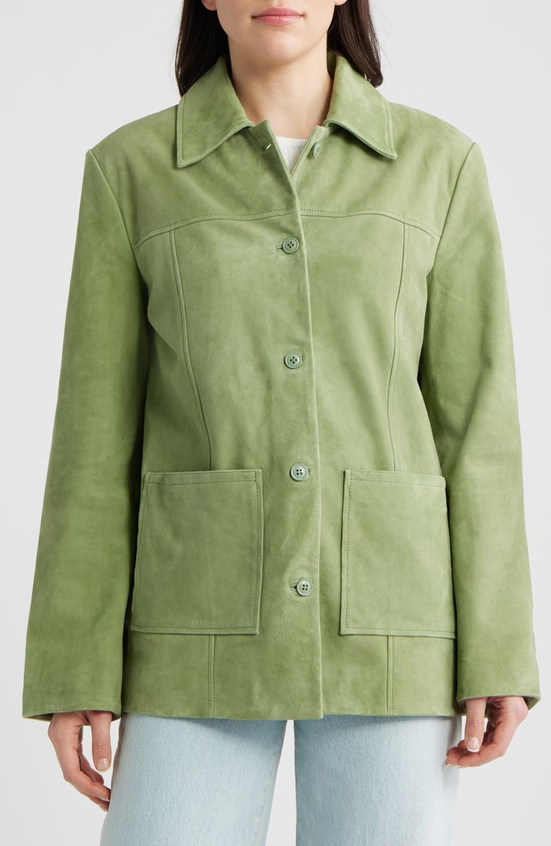 Reformation Veda Lincoln Suede Shirt Jacket, Alternate, color, Prickly Pear
