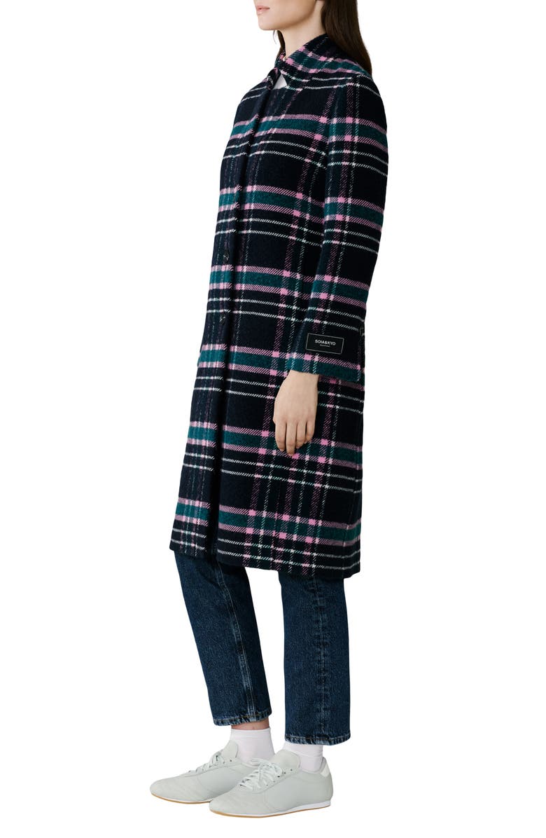 Soia & Kyo Diane Plaid Single Breasted Coat, Alternate, color, Indigo Multi