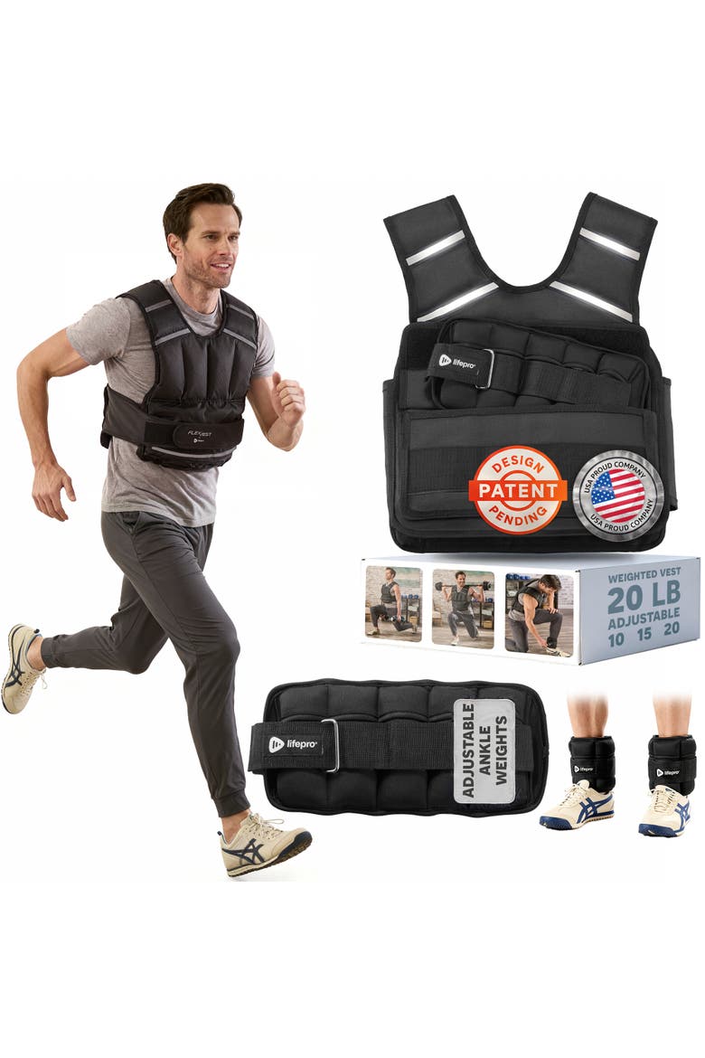 Flexvest Adjustable Weighted Vest for Women & Men 15 or 20 lb Workout Vest for Running, Cardio, Strength Training, Main, color, Black for Men
