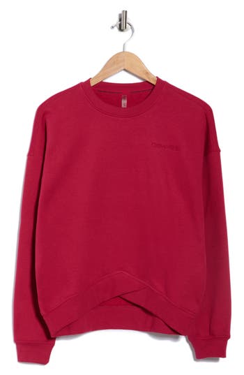 Calvin Klein Performance Embroidered Logo Crossover Hem Sweatshirt In Red
