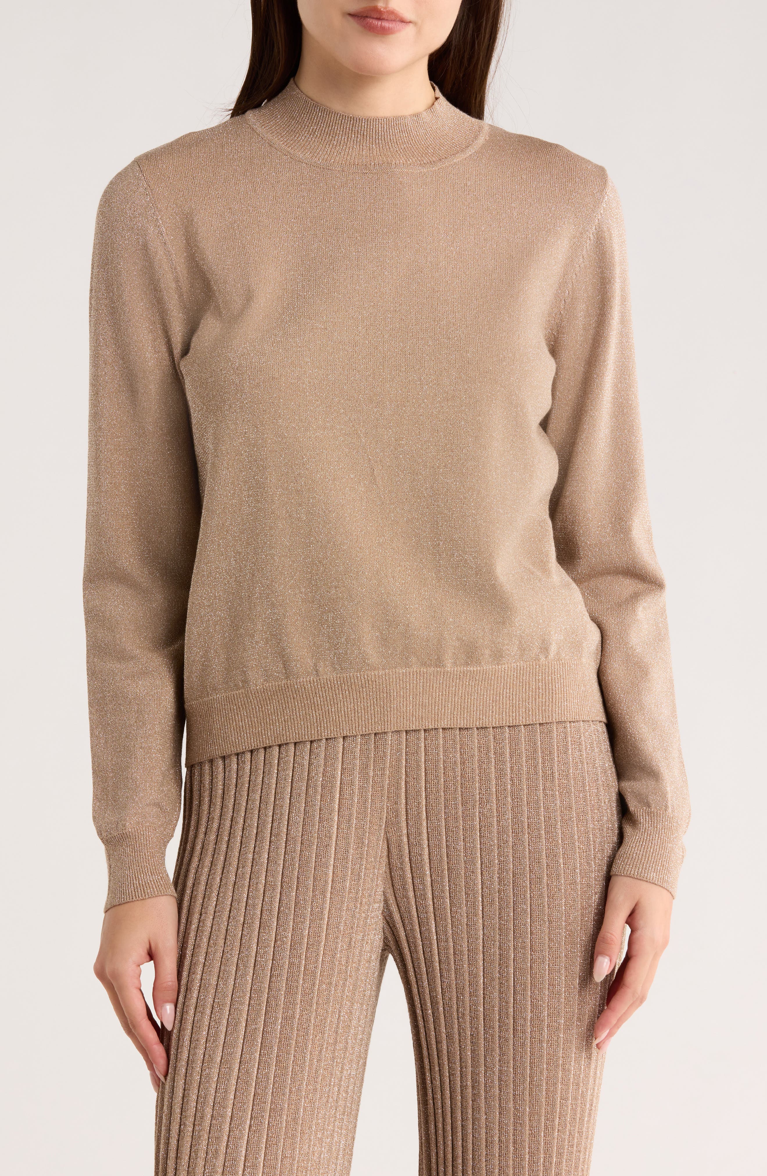 T Tahari Metallic Mock Neck Sweater