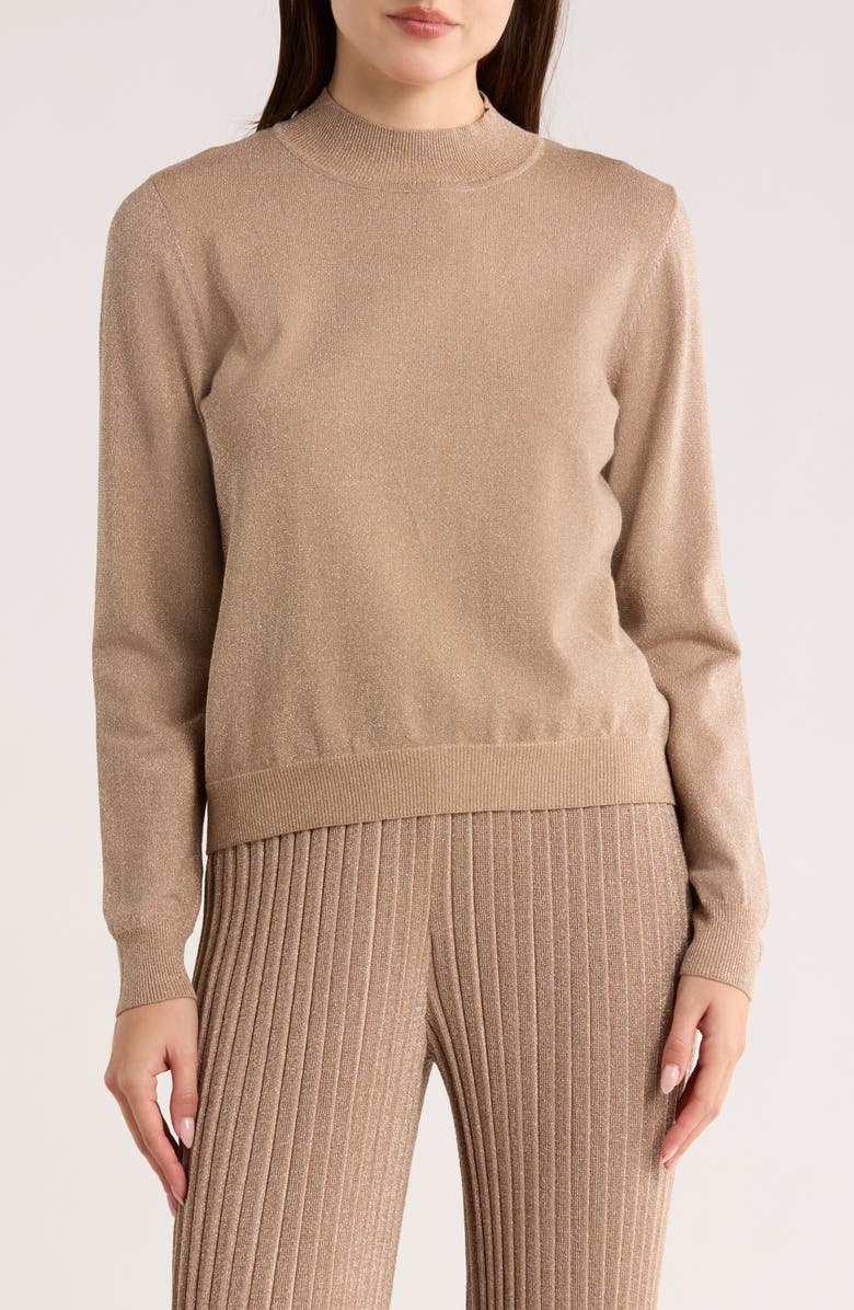 T Tahari Metallic Mock Neck Sweater, Main, color,