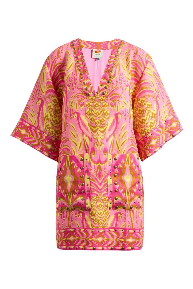 Pineapple Tapestry Studded Linen Shift Dress, Alternate, color, PINK
