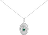 Haus of Brilliance Sterling Silver Lab Grown Emerald and Diamond Sunburst Medallion Pendant Necklace