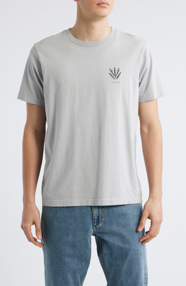 rag & bone Dagger Embroidered Cotton Graphic T-Shirt, Main, color, Washed Light Grey