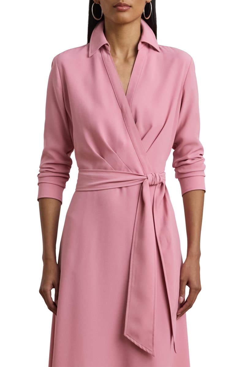 Lauren Ralph Lauren Surplice Long Sleeve Georgette Midi Shirtdress, Alternate, color, 