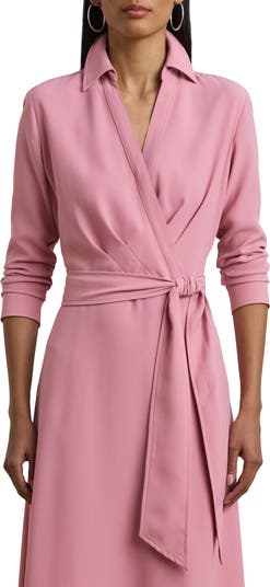 Surplice Long Sleeve Georgette Midi Shirtdress