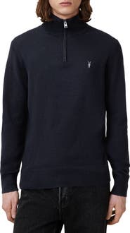 AllSaints Kilburn Funnel Neck Wool Blend Quarter Zip Sweater