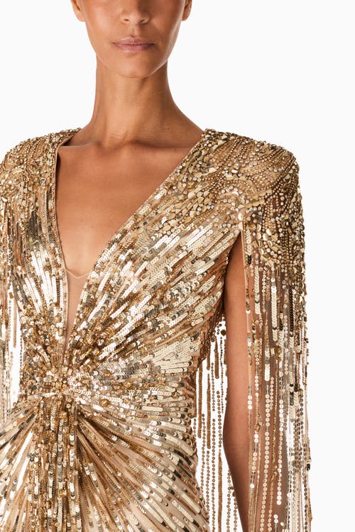 Jenny Packham Gold Rush Sequin-embellished Gown In Gold