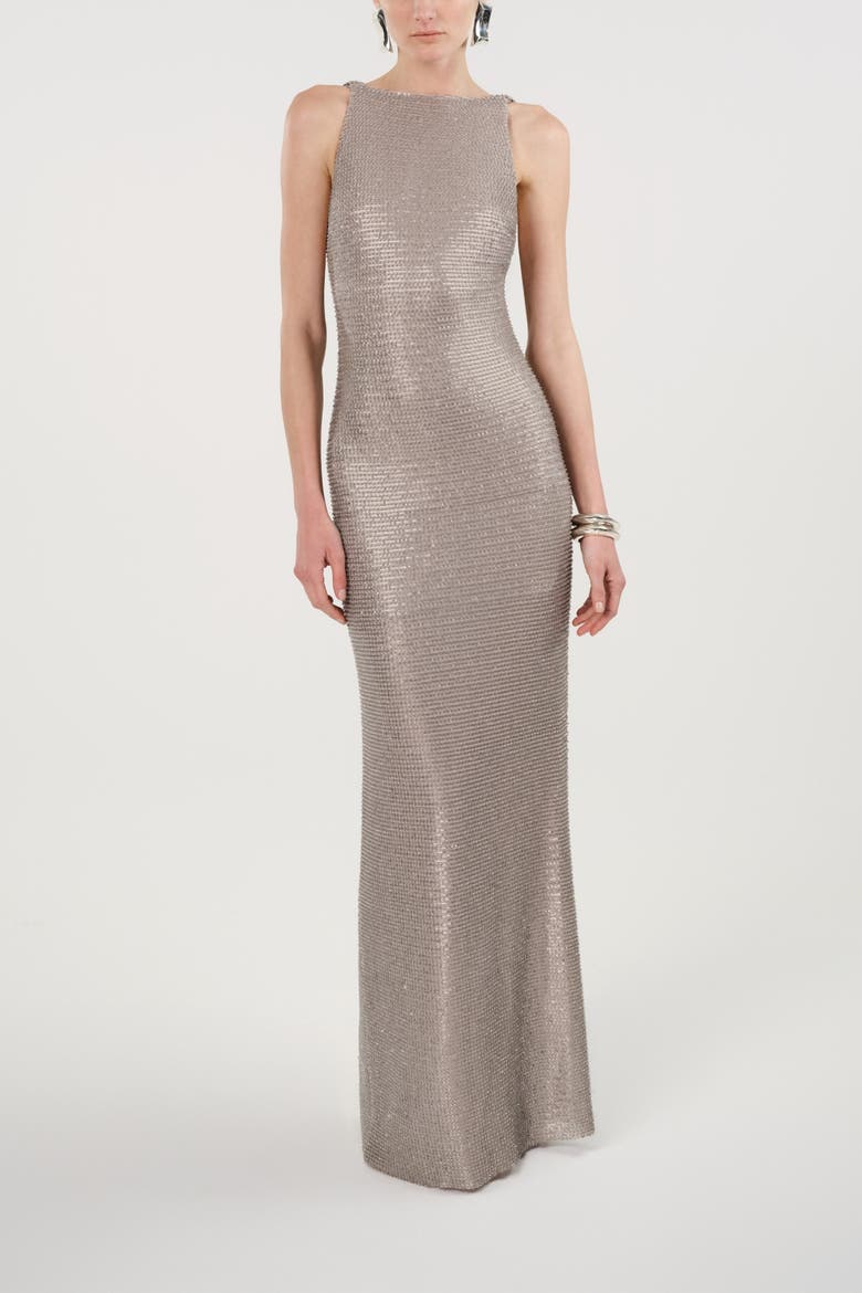 Sequin Open Back Maxi Dress, Alternate, color, Metallic Silver