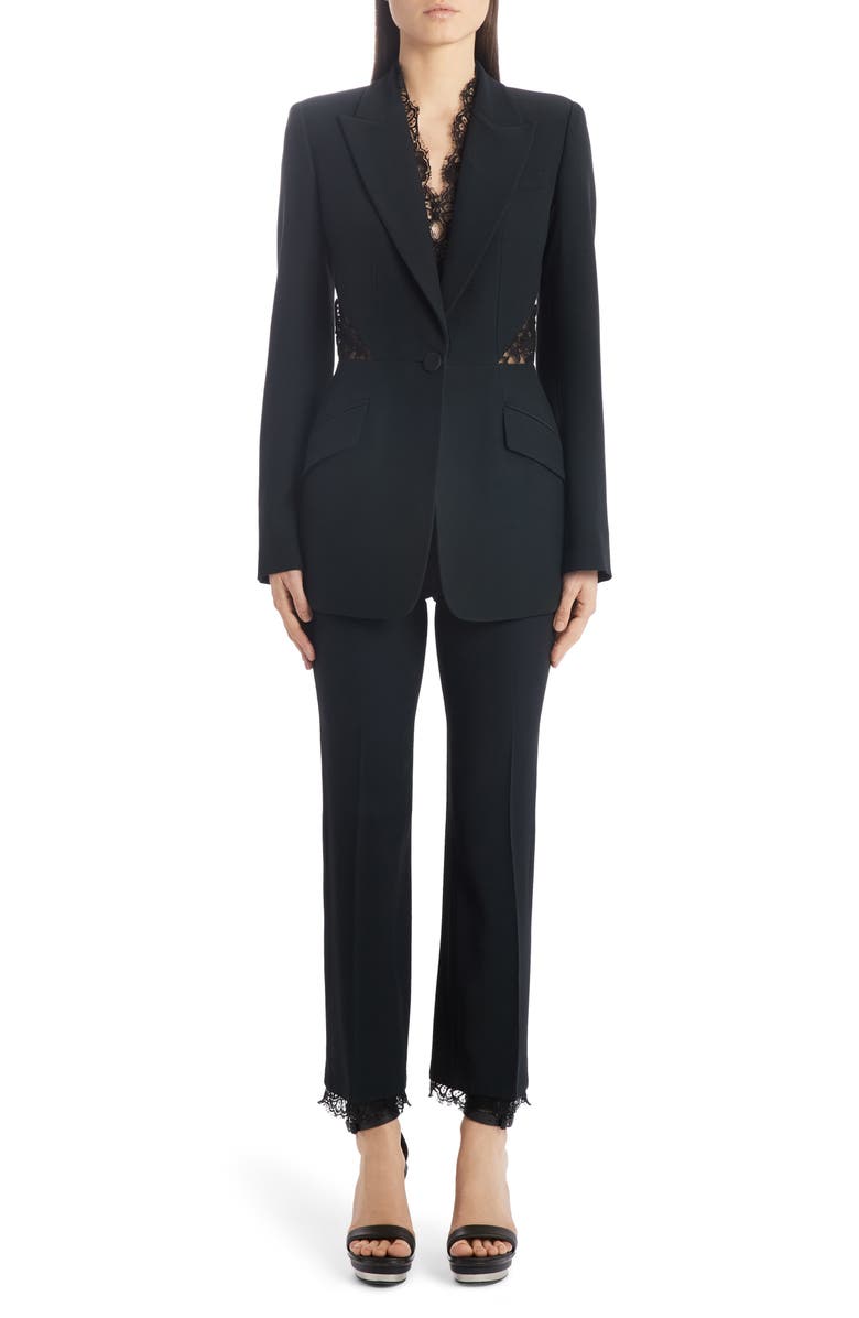 McQueen Alexander McQueen Lace Trim Leaf Crepe Corset Blazer, Alternate, color, 