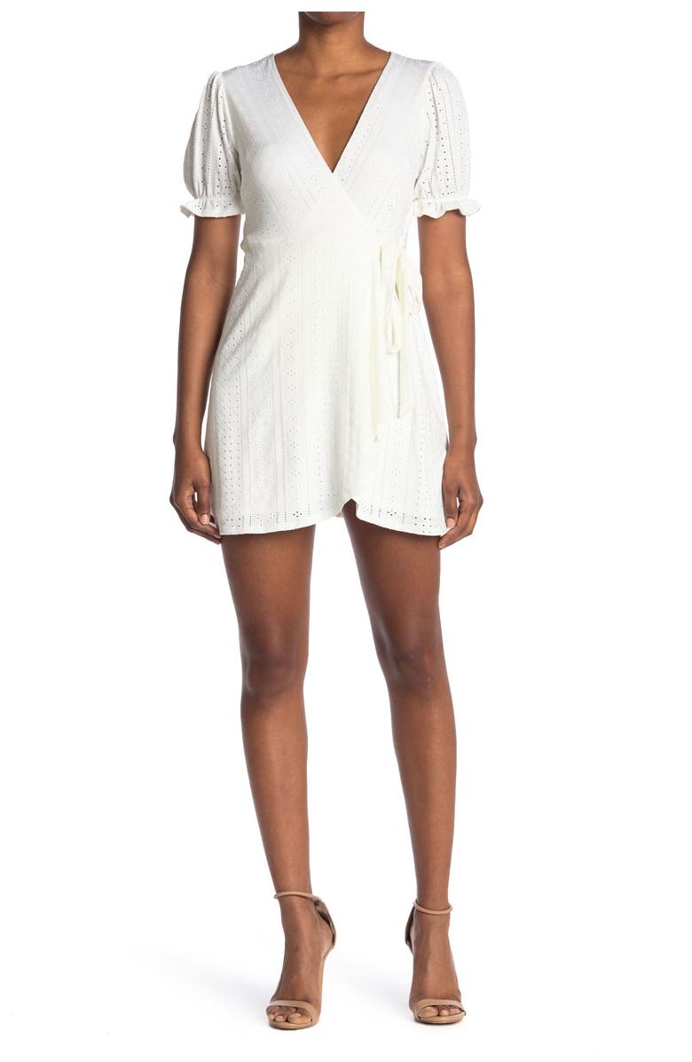 BCBGeneration Puff Sleeve Pointelle Knit Wrap Dress, Main, color,