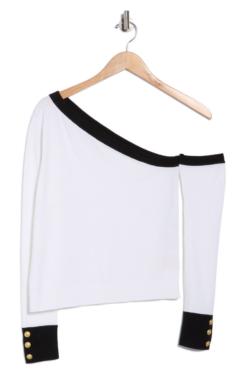 L'AGENCE Maeva Off-the-Shoulder Top, Alternate, color, White/Black