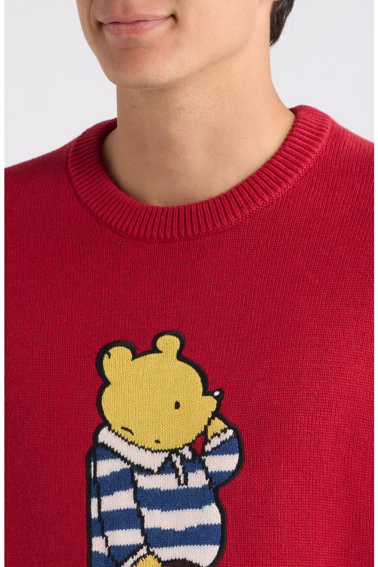 Rugby Pooh Cotton & Wool Crewneck Sweater, Alternate, color, RED