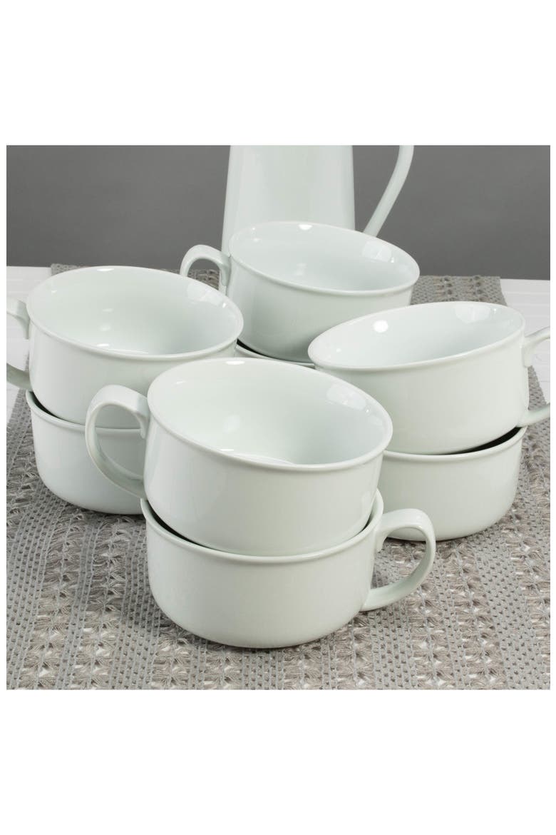 Set of 8 Soup Bowls with Handles, Alternate, color, WHITE