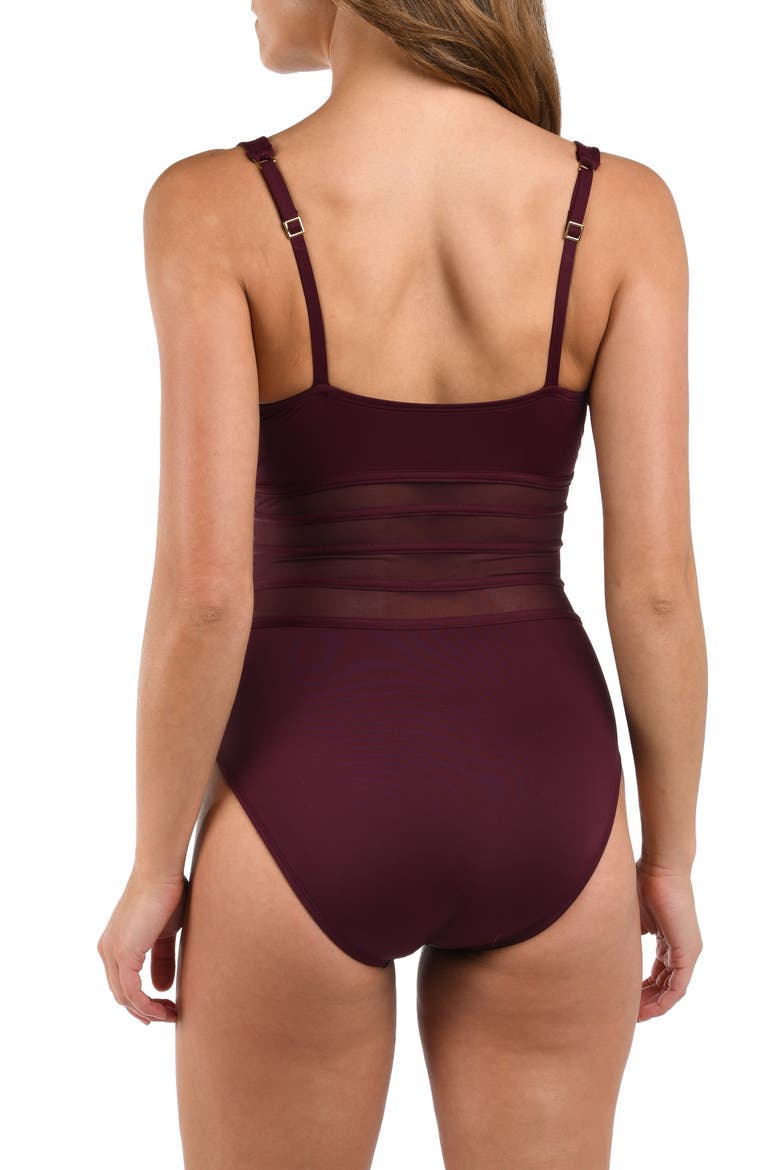 Strappy Mesh Inset One-Piece Swimsuit, Alternate, color, DARK CHERRY