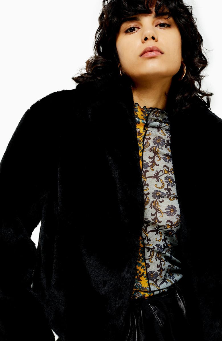 Topshop Faux Fur Crop Jacket, Alternate, color, 