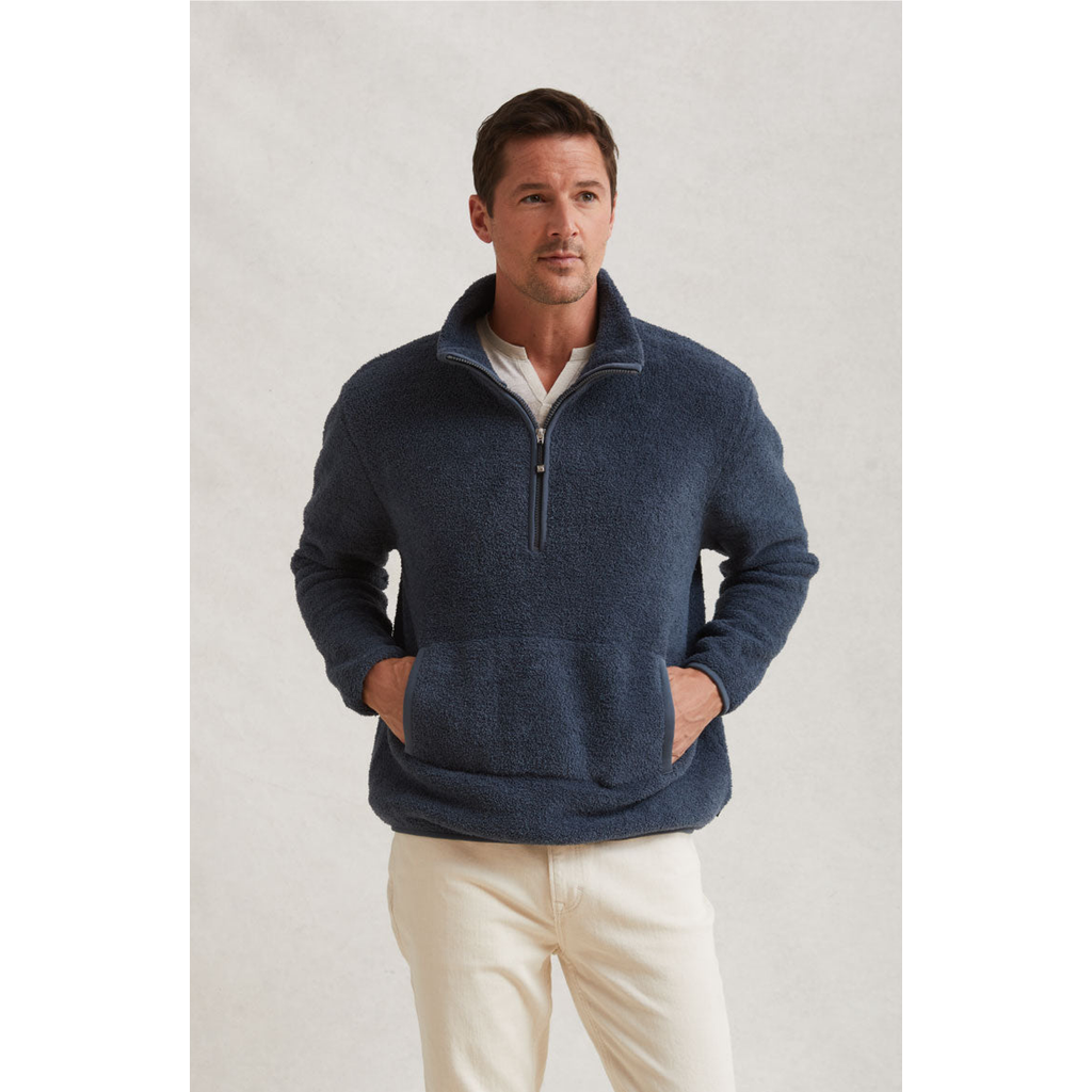 Kashwere Apparel Unisex 1/2 Zip Pullover Sweater In Vintage Blue